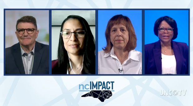 Pictured left to right: Gary Salamido, NC Chamber; Danielle Frazier, Charlotte Works; Lisa Finaldi, NCECF Family Forward; and Anita Brown Graham, ncIMPACT Initiative Host. 