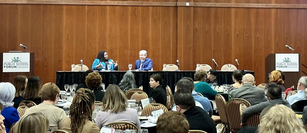 Eugenia Floyd and Senator Michael Lee discuss teacher recruitment, retention, and diversity issues.
